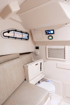 Grady-White Gulfstream 232 23-foot walkaround cabin fishing boat cabin interior with head