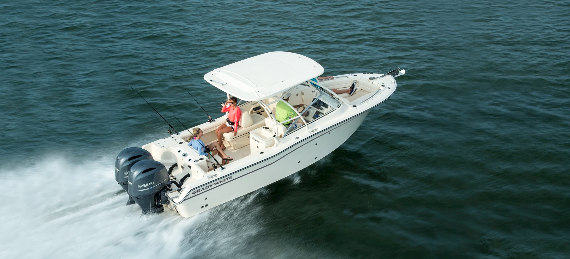 Grady-White Freedom 255 25-foot dual console boat running rear three quarter