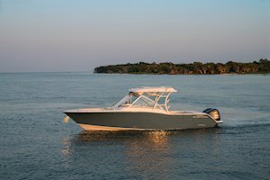 Grady-White Freedom 325 32-foot dual console fishing boat in bay