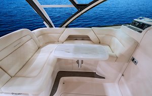 Grady-White Freedom 375 37-foot dual console fishing boat cockpit seating and table