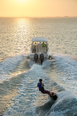 Grady-White Freedom 255 25-foot dual console boat wakeboarding