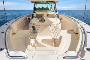 Grady-White Canyon 456 45-foot center console fishing boat forward seating with tables
