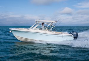 Grady-White Freedom 285 28-foot dual console boat running port side