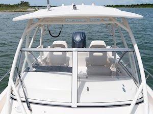 Grady-White's Adventure 218 21-foot walkaround cabin boat windshield with hardtop