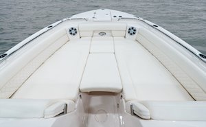 Grady-White Freedom 325 32-foot dual console fishing boat bow sun platform