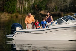 Grady-White Freedom 215 21-foot dual console boat kids fishing