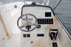 Grady-White Freedom 255 25-foot dual console helm layout with flush mount electronics area