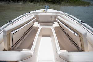 Grady-White Freedom 235 23-foot dual console bow storage boxes