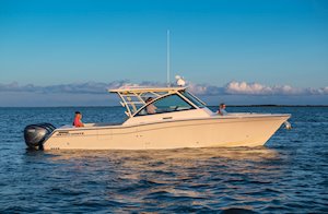 Grady-White Freedom 375 37-foot dual console fishing boat starboard side