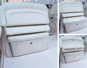 Grady-White Freedom 335 33-foot dual console fishing boat electronically adjustable port lounge seat