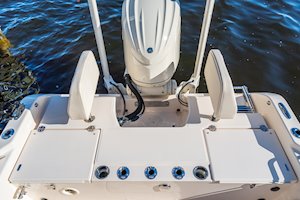 Grady-White 231 CE aft seating with swing-open walk-through backrests