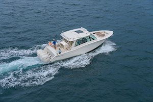 Grady-White Freedom 415 41-foot dual console fishing boat aerial view fishing